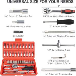 46PCS 1/4 Inch Drive Metric Socket Set Hand Operated <b>Ratchet</b> Wrench Kit 4-14mm <b>Tools</b> for Household Auto Repair OEM Available - Product Image 2