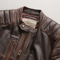 Blousons d'hiver en cuir véritable pour hommes, style vintage vieilli, fermeture éclair, en peau de mouton pleine fleur avec doublure en polyester matelassé