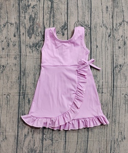 Robe de yoga sans manches pour bébé fille, motif nœuds violets unis, longueur genou, collection été, vente en gros GSD3034 - Product Image 1