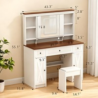 Miroir de coiffeuse moderne en bois avec éclairage LED réglable, 5 tiroirs, prise intégrée, tabouret confortable, miroir coulissant pour le maquillage