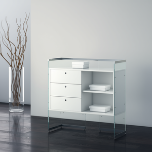 Meuble de salon moderne avec 3 tiroirs et étagère ouverte blanc brillant 103x40x100 cm - Product Image 3