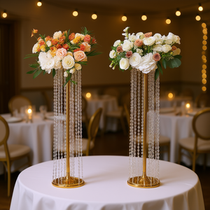 Juego de 2 Jarrones de Cristal Dorado de Lujo de 90 cm de Altura, Centros de Mesa Elegantes para Bodas, Eventos Nupciales y Fiestas - Product Image 2