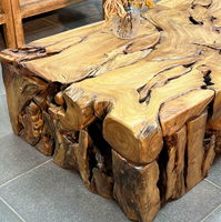 Table Basse en Bois de Camphre Sculpté Style Wabi Sabi, Naturel et Créatif, pour Salon, Villa, Hôtel, Balcon