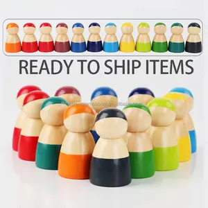 New Design Rainbow Action Figure People Set Montessori Educational Wooden Toys For Kids 3Y+