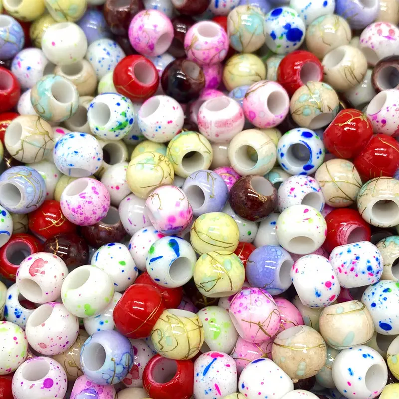 Оптовая продажа, пластиковые круглые 10 мм браслеты, разноцветные акриловые бусины с большими отверстиями для изготовления ювелирных изделий