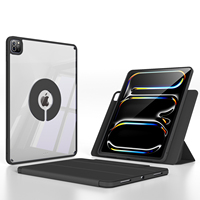Étui de protection transparent rotatif détachable avec porte-crayon en cuir PU à trois volets pour iPad Pro 11 pouces étui M4 2024 5th Gen Case