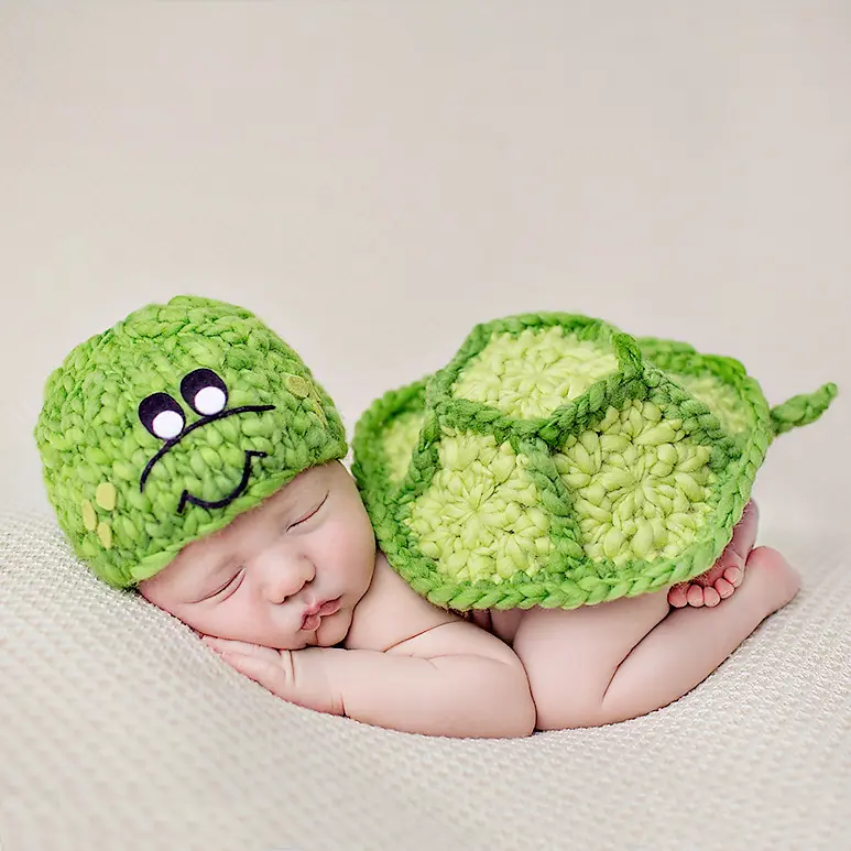 Neugeborene Baby Fotografie Gestrickte Häkel-Outfits Baby Tier Kleidung Fotografie Prop Niedliche handgemachte Schildkröte Hut Kostüm