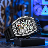 Montre mécanique automatique pour homme, design unique, nouveau modèle, diamant brillant, zircon, boîtier lumineux, résistant à l'eau, tourbillon ajouré