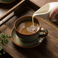 Nouvelle tasse à café expresso en céramique de style japonais et soucoupe, ensemble en céramique réactive, rétro, pour le thé de l'après-midi, tasse à latte, mug émaillé brillant