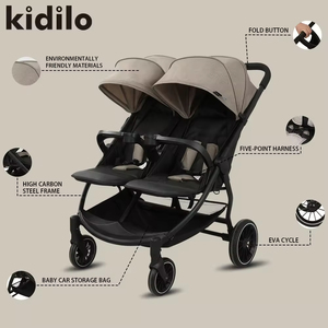 Kidilo LB100 Black Double Twin Luxury Baby Stroller Venta al por mayor Poussette Coche De Bebe Pram Set para niños - Product Image 4