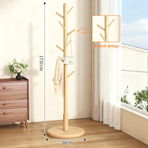 Elegante barra colgante vertical de madera maciza para ropa, estante interior multifuncional con encaje para dormitorio y sala de estar - Product Image 4