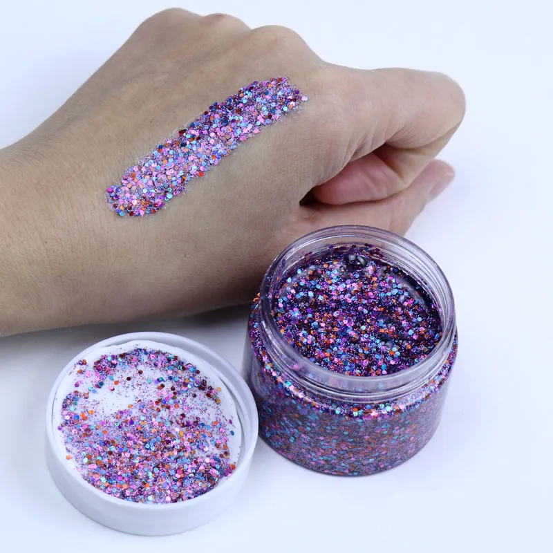 Cosmetic Grade Body Art Holographic Peel off Chunky Glitter gel for Face Eyes and Hair decoration makeup glitter