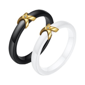 Black And White Ceramic X Shape <b>Ring</b> 22mm Women's Diamond Accent <b>Couple</b> Jewelry Gift - Product Image 5