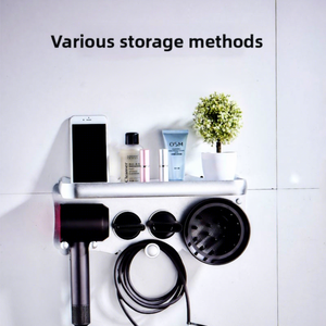 Hair Dryer Holder Bathroom Wall-Mounted No-Drill Multifunctional Space Aluminum Alloy Oxidized Finish Magnetic <strong>Suction</strong> 20kg - Product Image 3