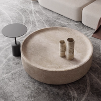 SW STONE Table basse ronde moderne en travertin beige naturel pour décor de salon Villa décor à la maison