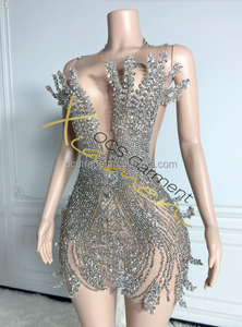 Vestido de Fiesta Sexy con Apliques de Pedrería Brillante, Diseño Moderno, Cintura Imperio, Ajustado, Transpirable, de Malla Transparente, para Club o Cumpleaños - Product Image 4