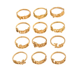 Einstellbare Retro Zwölf Sternbilder <span class=keywords><strong>Gold</strong></span> Farbe Öffnungs ringe Messing material mit Edelstein Englisch Buchstaben Schmuck - Product Image 2