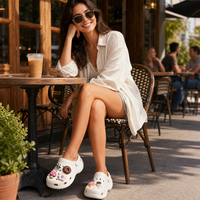 Ensemble de breloques pour chaussures en PVC mignonnes, décorations Kawaii (fleur, donut, café, canard, champignon) pour sandales à enfiler, personnalisables DIY, Marque HS, Unisexe