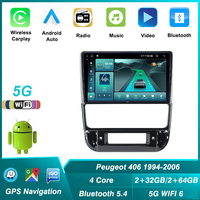 Autoradio Android pour Peugeot 406 1994 - 2006, lecteur multimédia stéréo radio vidéo GPS BT5.4 Car-play Android Auto 5G WIFI6