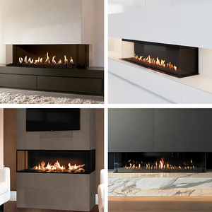 Cheminée à gaz en acier PANSEE, design moderne à trois côtés en verre, siphon, télécommande, flamme réelle, décorative, intérieure, hôtel, villa - Product Image 4