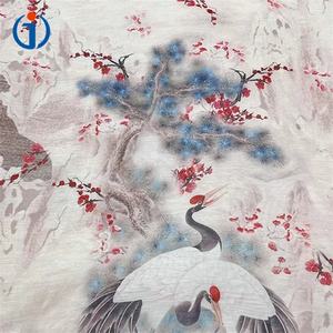 قماش حرير كتان مطبوع بتصميم طيور تقليدية صينية مصنوع حسب الطلب بنمط مخصص - Product Image 2