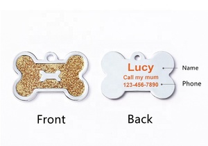 Glitzer Knochen form Zink legierung Haustier Tag verlust feste Beschriftung Hund Marke Knochen Tag mehrfarbige Haustier Halsband Zubehör - Product Image 5