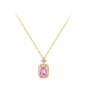 Collar con colgante cuadrado de circonita rosa con corte radionado en plata de ley S925, versión de cobre personalizable - Regalo de aniversario para mujer - Product Image 1