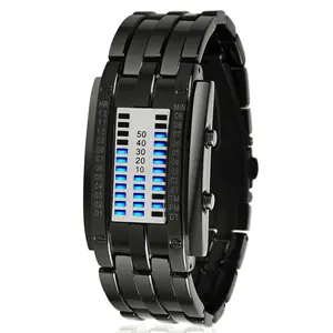 Nuevo reloj de moda binario de doble línea LED Iron Man, reloj de acero inoxidable con pantalla LED de lujo, reloj Digital para hombres