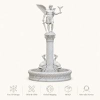 Fontaine personnalisée en marbre avec statue de dieu ailé Astutia, éclairage RGB/laser, étanche IP68, petite figurine de dauphin pour hôtel, place publique, jardin