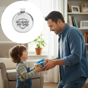 My Hero My Dad Stainless Steel Hip Flask 5 Oz Round Mirror Polished Gift For Fathers - Product Image 1