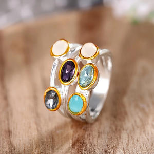 แหวนพลอยรูปไข่ อเมทิสต์ธรรมชาติ ทรงเบเซล สำหรับทุกเพศ แฟชั่นเครื่องประดับ ของขวัญ - Product Image 3