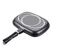 Poêle de cuisson multifonction en aluminium de 32 cm, poêle à frire portable, grill double face antiadhésif avec poignée anti-brûlure