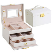 Boîte à bijoux multifonctionnelle en cuir à 3 niveaux, style tiroir, avec serrure pour boucles d'oreilles et bijoux, boîte à bijoux à trois couches avec serrure en arche