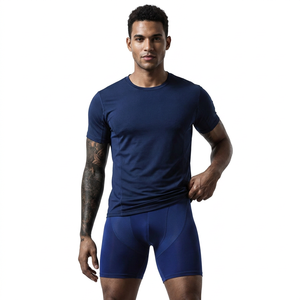 Factory Mid-rise Stretch Plus Size Spandex/<b>Polyester</b> Custom Brand Logo Sporty Solid Brief <b>Boxer</b> Shorts Men's DDP Shipping - Product Image 1