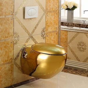 <span class=keywords><strong>WC</strong></span> mural de luxe en céramique dorée, forme ronde, <span class=keywords><strong>suspendu</strong></span> au mur, couleur dorée - Product Image 2