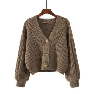 Suéter Curto de Inverno e Outono com Cintura Alta em Cor Sólida para Mulheres, <span class=keywords><strong>Cardigan</strong></span> de Malha com Botão Único, Novo Top Feminino - Product Image 5