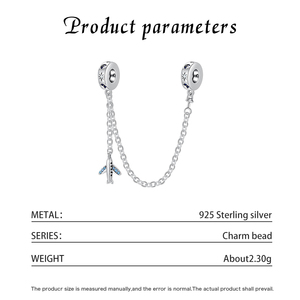 Cadena de Seguridad para Viaje de Plata S925 con Dijes de Avión, Estrella y Luna con Circonitas Azules, Joyería de Aventura - Product Image 5