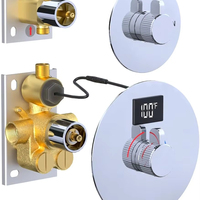 Mitigeur de douche mural thermostatique en laiton à commande de débit simple 2 voies avec affichage numérique de la température, finition laiton, fonction pluie sans jet direct