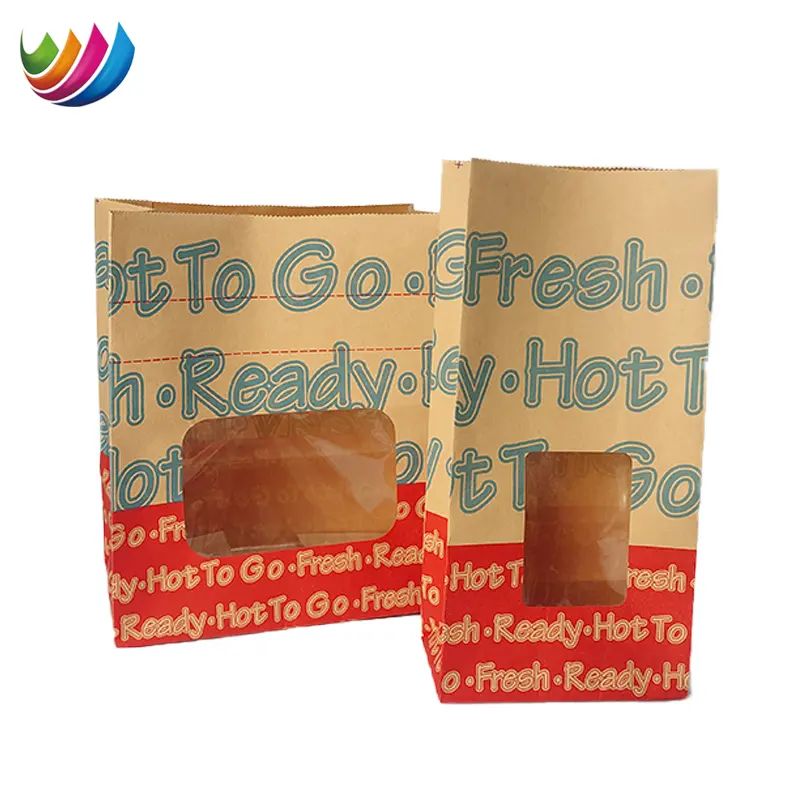 Özelleştirilmiş take away kraft kağıt düz alt pencere açık aperatif yağ geçirmez tost paketleme çantası