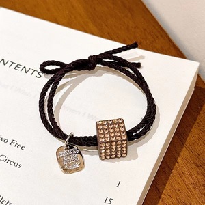Élastique à cheveux tressé avec breloque cube en strass, élastique épais pour femme, accessoire de coiffure décontracté - Product Image 2