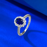 Bague Halo ovale en argent sterling 925 avec saphir bleu créé et pavé de zircone cubique, style vintage, pour femme, idéale pour fiançailles, mariage, promesse, cadeau de bijoux