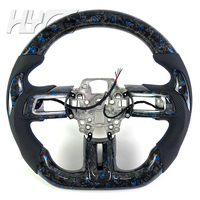 Volant sport en fibre de carbone forgée avec papier doré bleu personnalisé pour Ford Mustang S550 GT GT350 GT500 Shelby 2015-2023