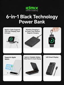 Batería Externa Magnética Inalámbrica IDMIX de 15W y 10000mAh con Cable Integrado para iPhone Serie 16/17, Paquete de Batería Portátil - Product Image 6