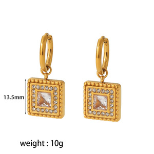 <b>Emerald</b> Zircon Stainless Steel Pendant Earrings Geometric Design Bezel Setting Everyday Wear 18K Gold Plated <b>Stud</b> Earrings - Product Image 3