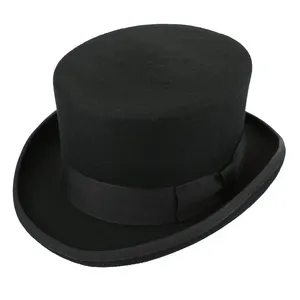 หมวกขนสัตว์ออสเตรเลียสำหรับผู้ชายดีไซน์ใหม่2023หมวกนักมายากลสไตล์ปาร์ตี้ตลกแบนราบหมวกแจ๊สสีดำขายส่ง