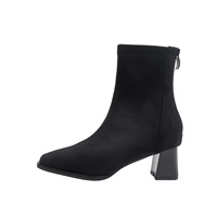 Bottines en daim pour femmes OEM ODM à talon carré épais, fermeture éclair arrière, bout pointu, bottines habillées automne-hiver pour femmes, logo personnalisé OEM ODM