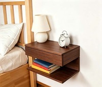 Table de chevet murale flottante en bois couleur noyer avec tiroir pour chambre à coucher, fabriquée en usine