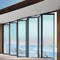 Porte coulissante pliante en accordéon française moderne en alliage d'aluminium à double vitrage imperméable CHANGYI