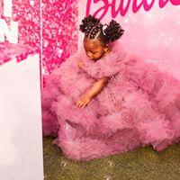 Robes de fête d'anniversaire pour filles, avec perles, volants et fleurs, pour séances photo, pour bébés et enfants