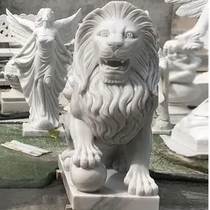 Hot Sale Outdoor Decoration Modern Natural Stone Life Size Lion Marble Sculpture Garden Lion Marble Statue